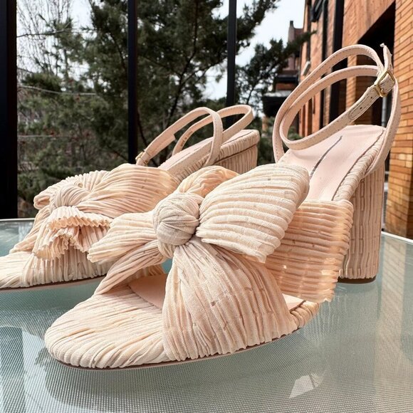 New Loeffler Randall Camellia Pleated Bow Heels Shoes Pearl Womens 7 - Picture 13 of 15
